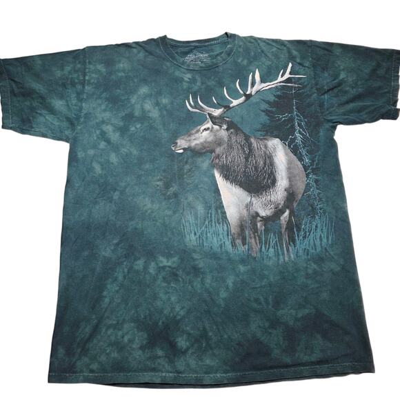 Vintage The Mountain Elk Graphic T-Shirt Green Tie Dye Men's XL Nature Y2k - Picture 1 of 6